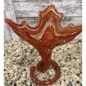 Vintage MCM Large Handblown Sooner Style Swirl Art Glass Vase
